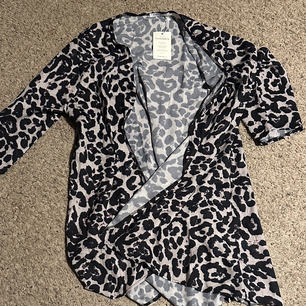 NWT Patterned Black and Gray Swim Coverup- Pink Milly (L)